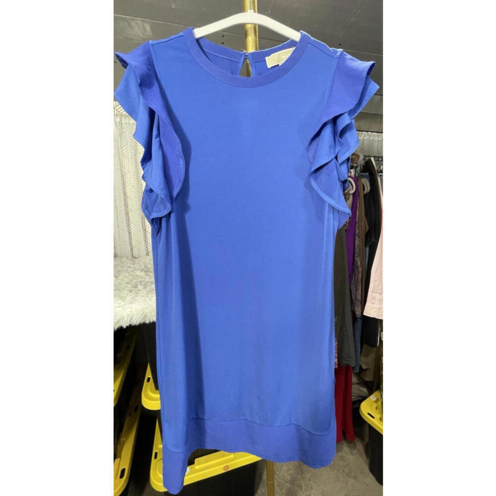 Michael Kors Royal Blue Color Sheath Dress Ruffle Sleeve Women's Sz M